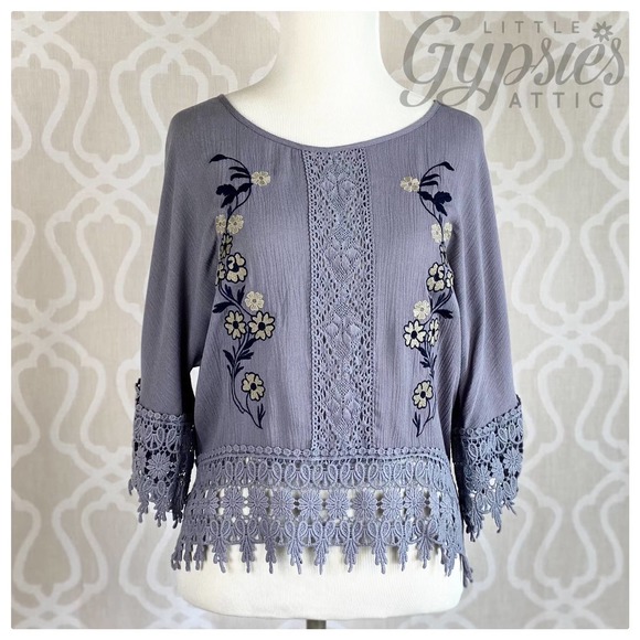 Little Grey Cottagecore Crochet and Lace Top - Picture 3 of 8